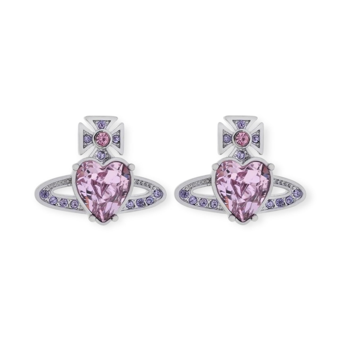 Princess Heart Shaped Gemstone Studded Orb 2D Pendant Earrings (5 Colors)