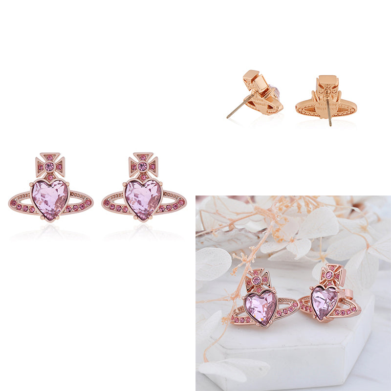 Princess Heart Shaped Gemstone Studded Orb 2D Pendant Earrings (5 Colors)