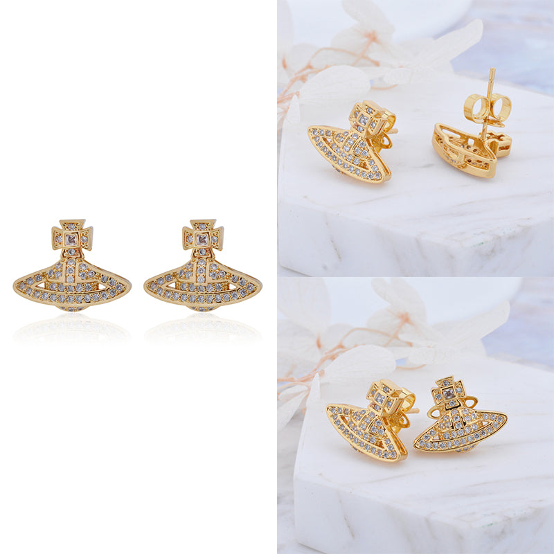 Mini Silver Gem Studded Orb Pendant Earrings (2 Colors)