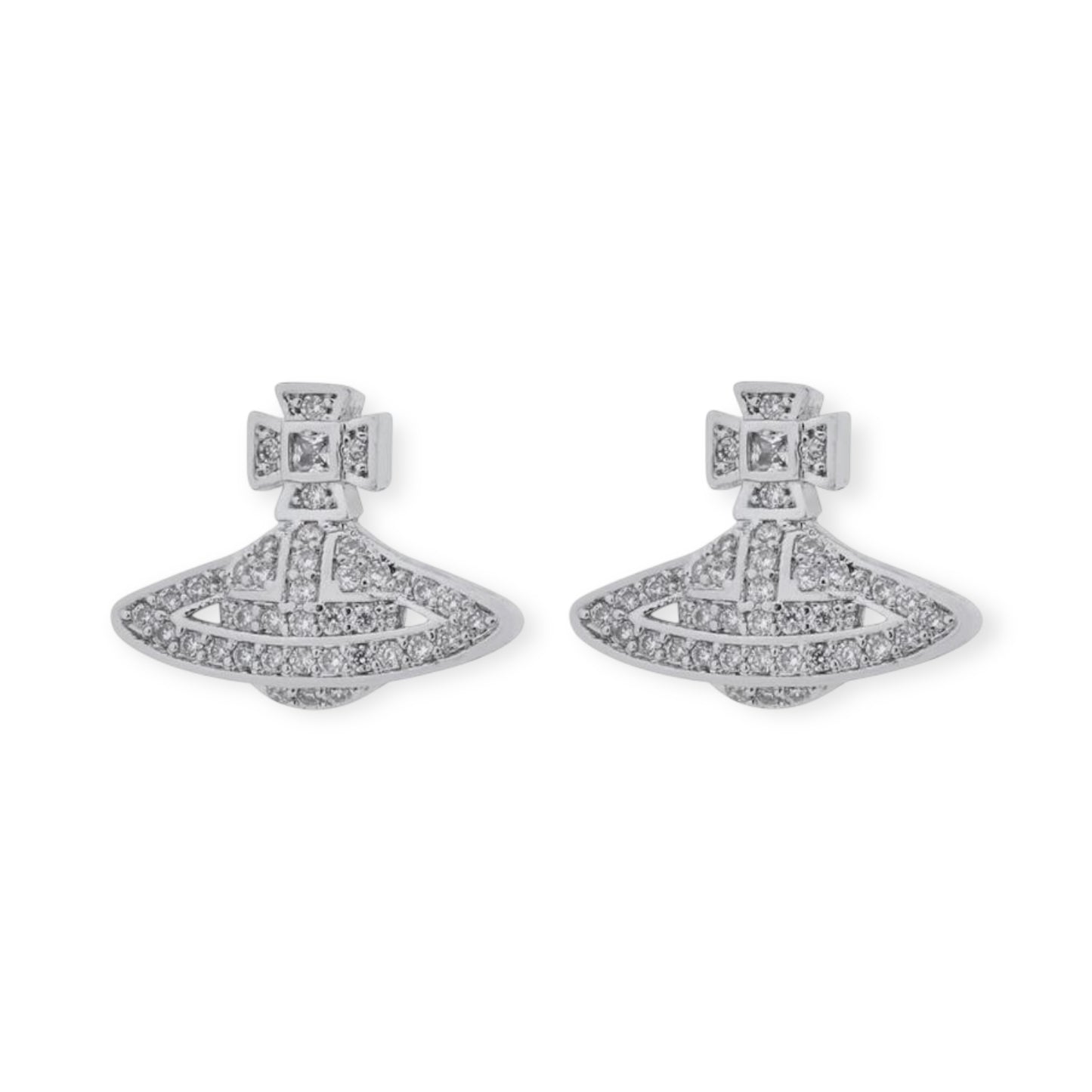 Mini Silver Gem Studded Orb Pendant Earrings (2 Colors)