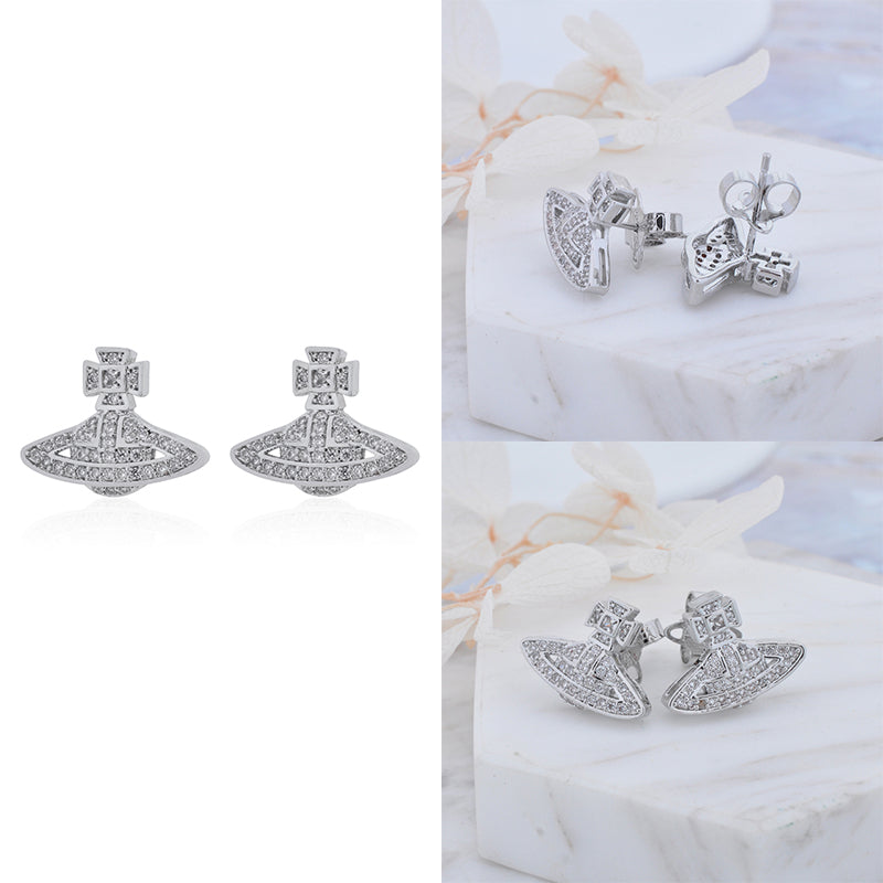 Mini Silver Gem Studded Orb Pendant Earrings (2 Colors)