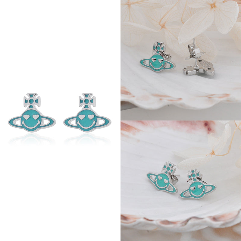 Smiley Face Heart Eyes Orb Pendant Earrings (3 Colors)