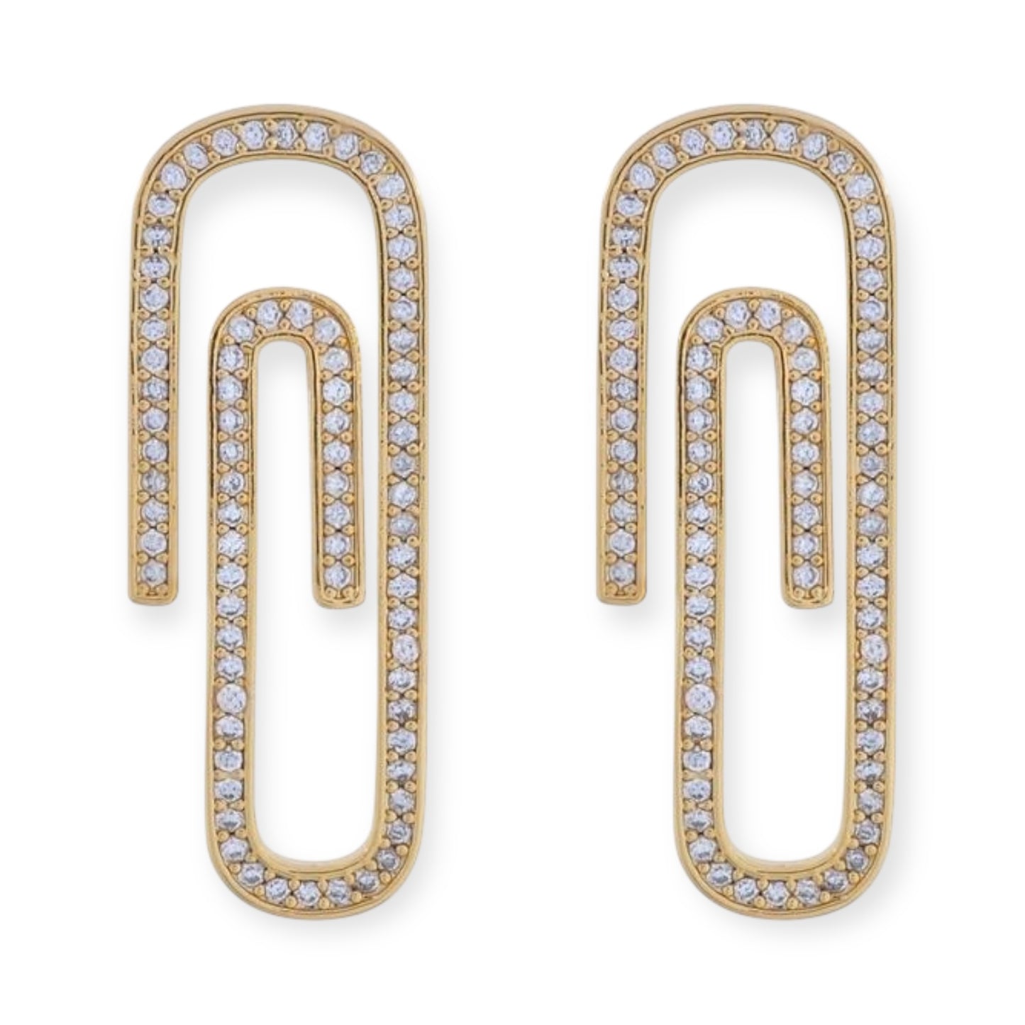 Gem Studded Paperclip Pendant Gold & Silver Earrings (2 Colors)