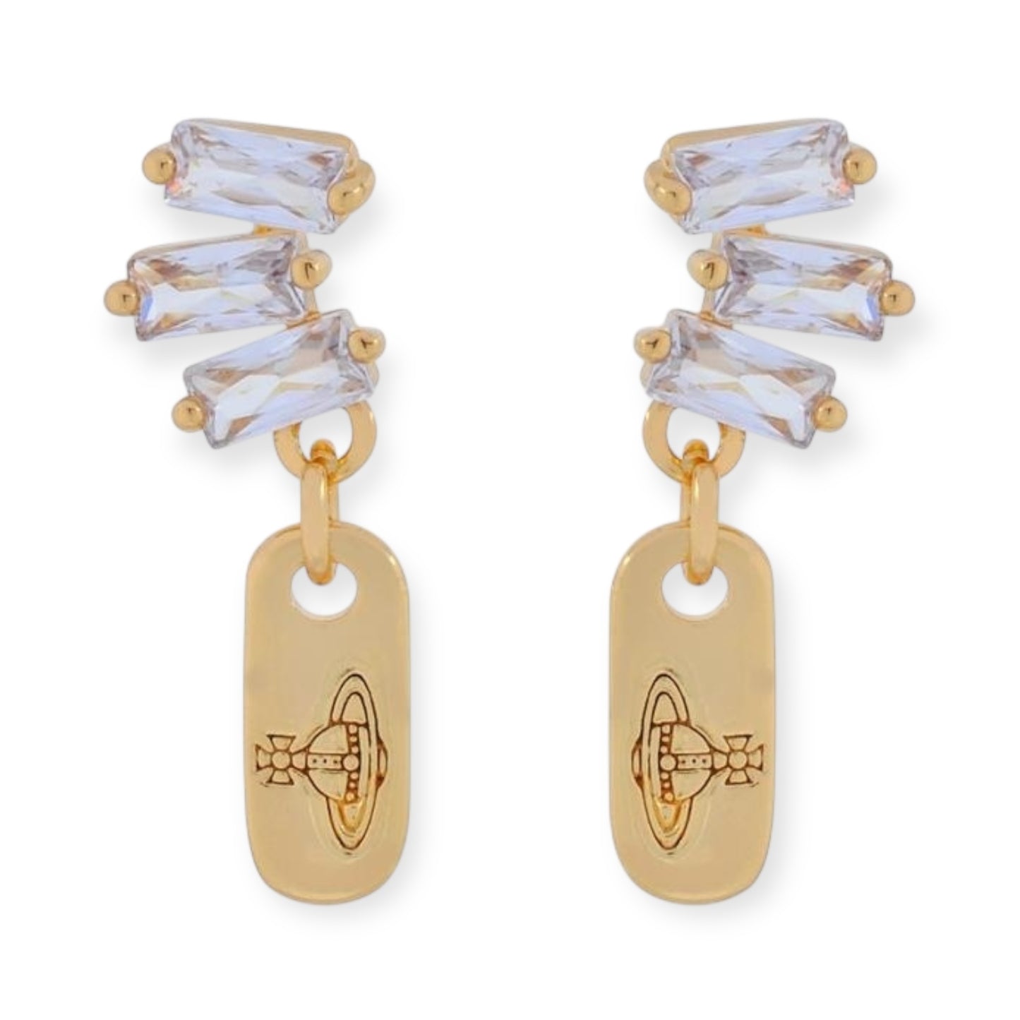 Crystal Shards Stud Orb/ Hanging Engraved Pendant Gold & Silver Earrings (2 Colors)