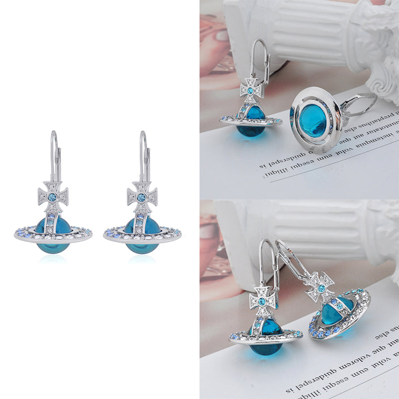 Multi Colored Gem Studded Rim Orb Pendant Earrings (2 Colors)