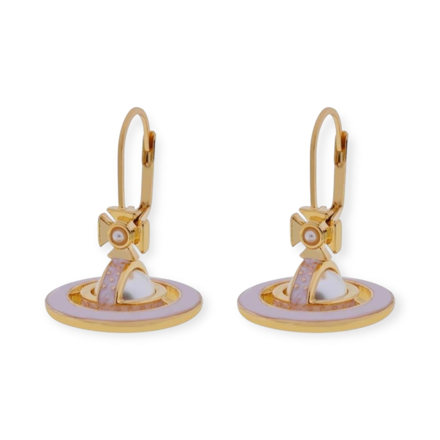 Mini Pearl Orb Hanging Pendant Colored Striped Rim Design Earrings (6 Colors)