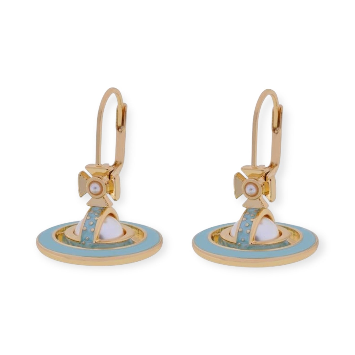 Mini Pearl Orb Hanging Pendant Colored Striped Rim Design Earrings (6 Colors)