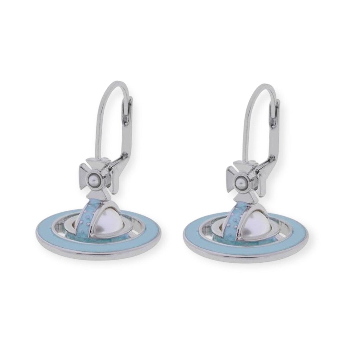 Mini Pearl Orb Hanging Pendant Colored Striped Rim Design Earrings (6 Colors)