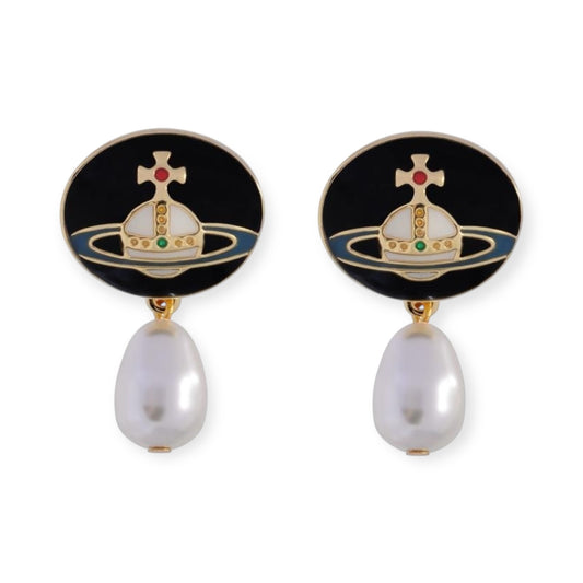 Hanging Pearl Orb Engraved Pendant Earrings (3 Colors)