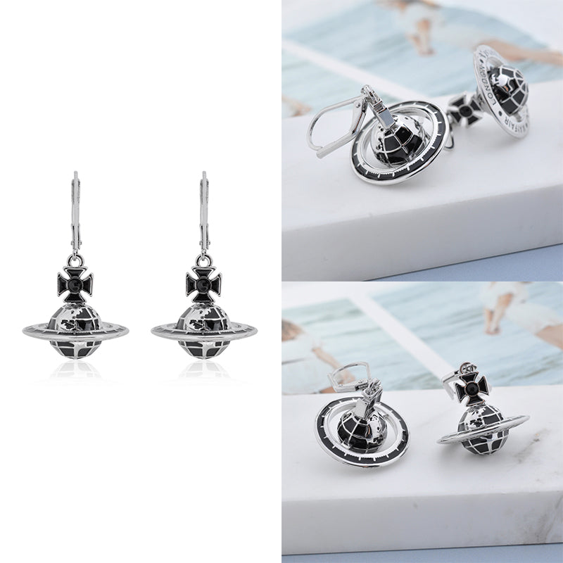 Earth Globe Abstract Design Orb Pendant Hanging Earrings (4 Colors)