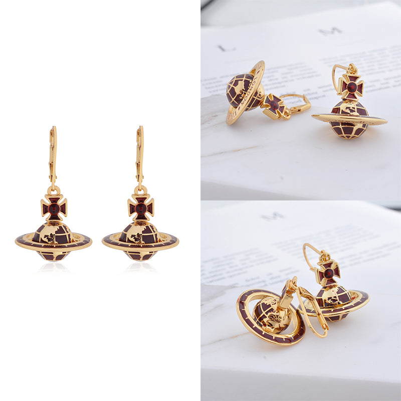 Earth Globe Abstract Design Orb Pendant Hanging Earrings (4 Colors)