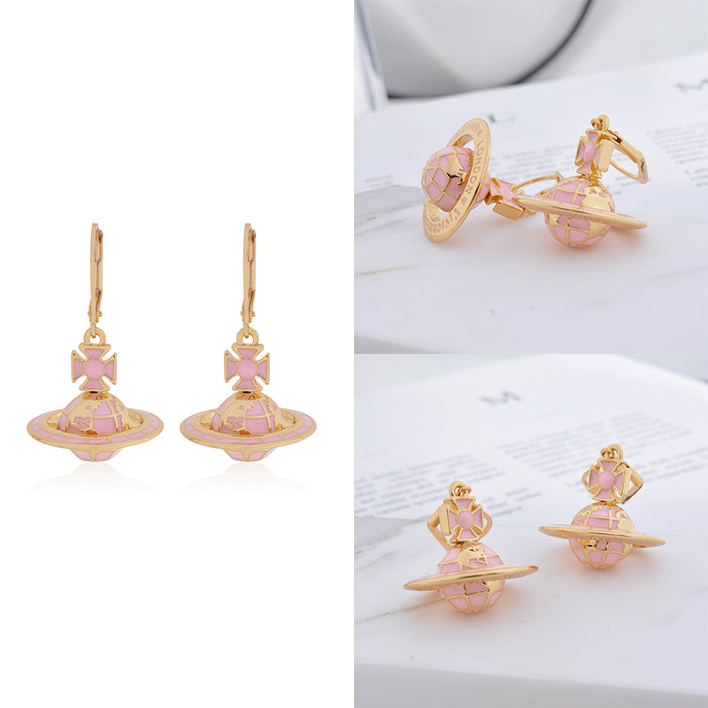 Earth Globe Abstract Design Orb Pendant Hanging Earrings (4 Colors)