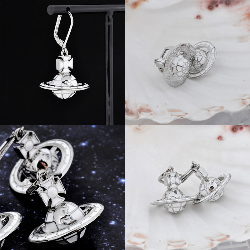 Earth Globe Abstract Design Orb Pendant Hanging Earrings (4 Colors)