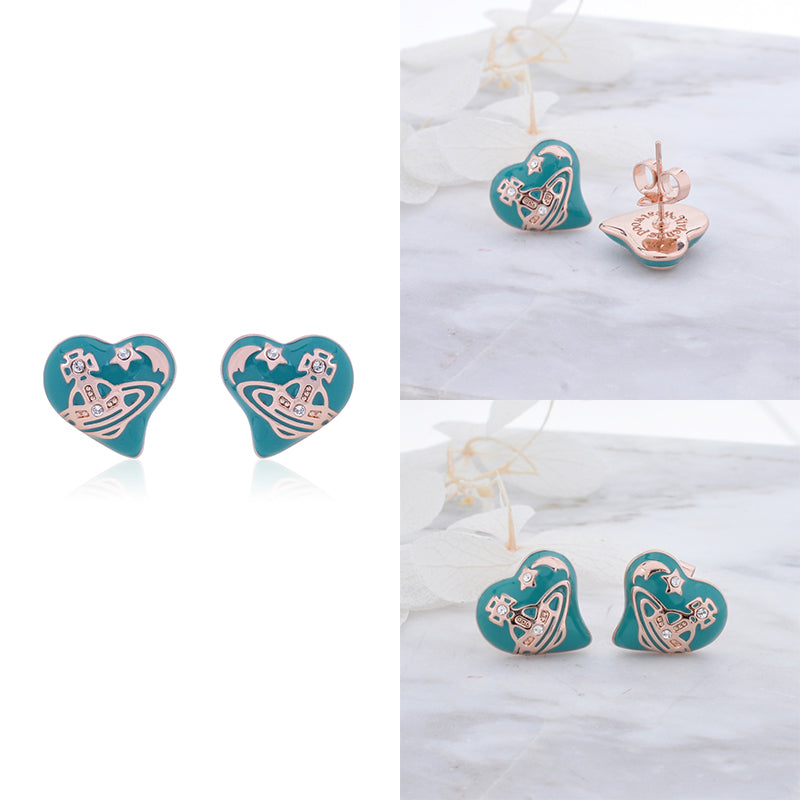 Heart Shape Asymmetrical Pendant Stud Earrings (3 Colors)