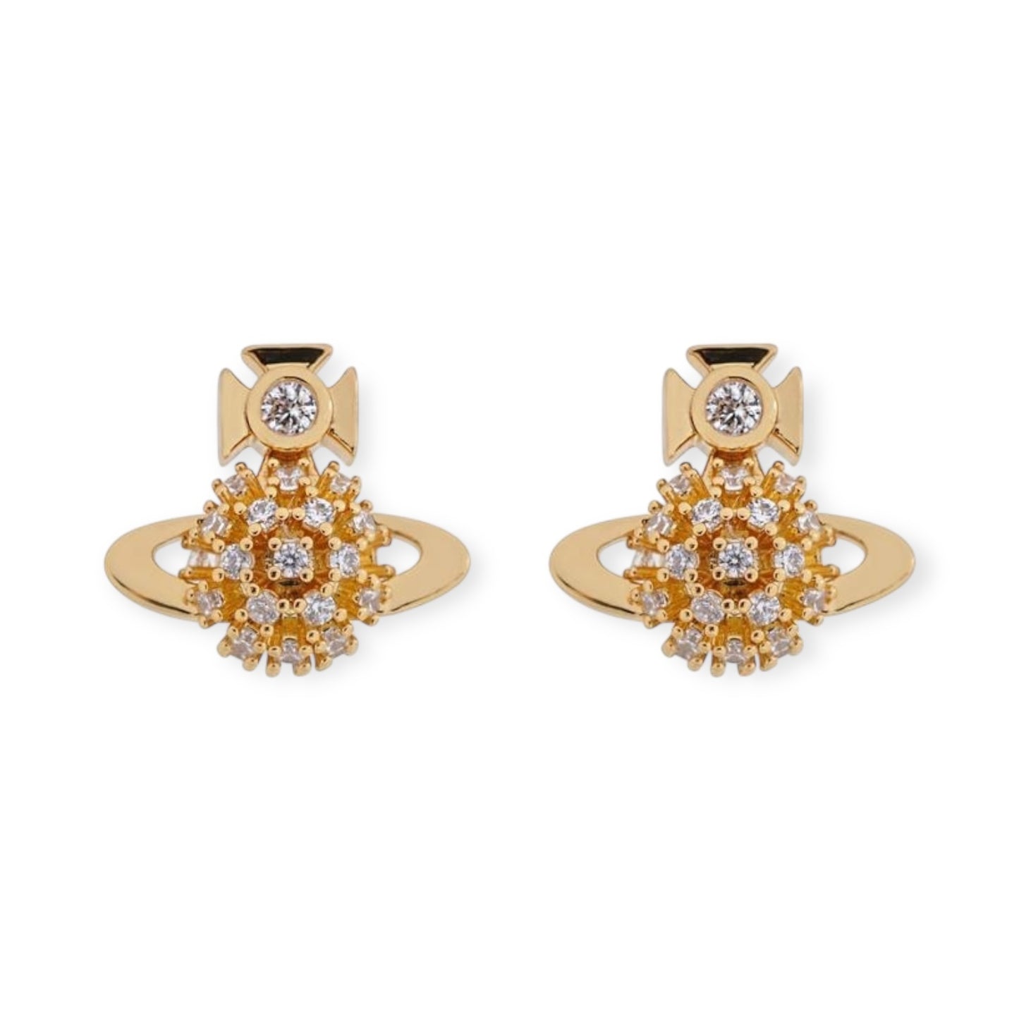 Multi Gem Crystal Design Abstract Orb Pendant Gold & Silver Stud Earrings (2 Colors)