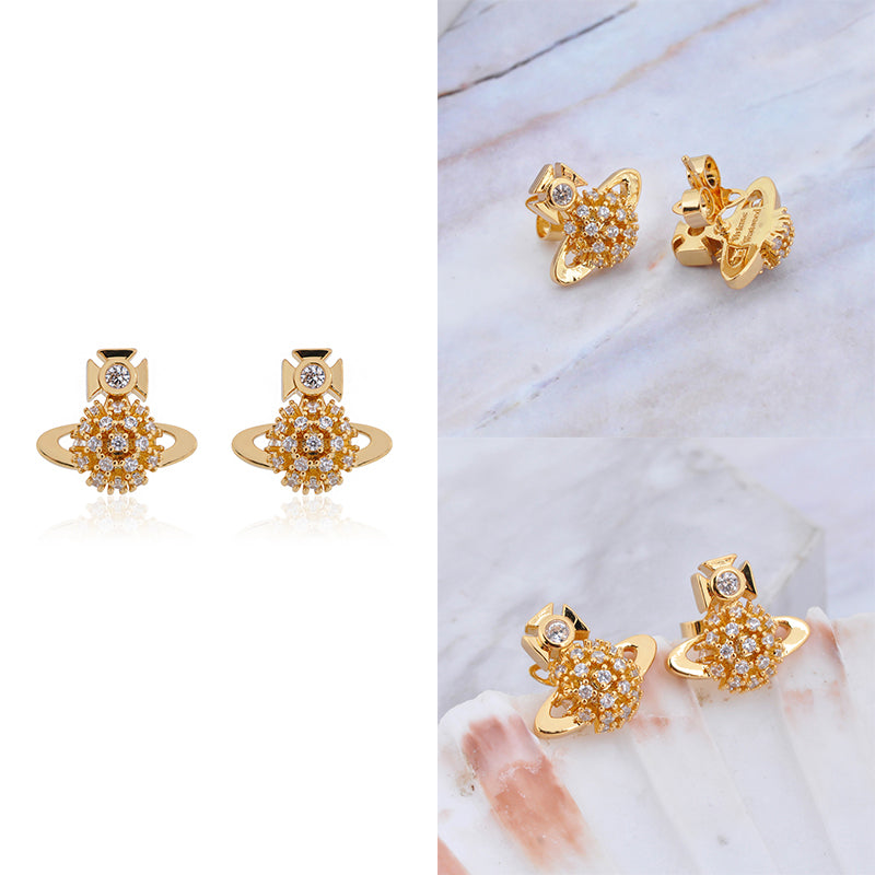 Multi Gem Crystal Design Abstract Orb Pendant Gold & Silver Stud Earrings (2 Colors)