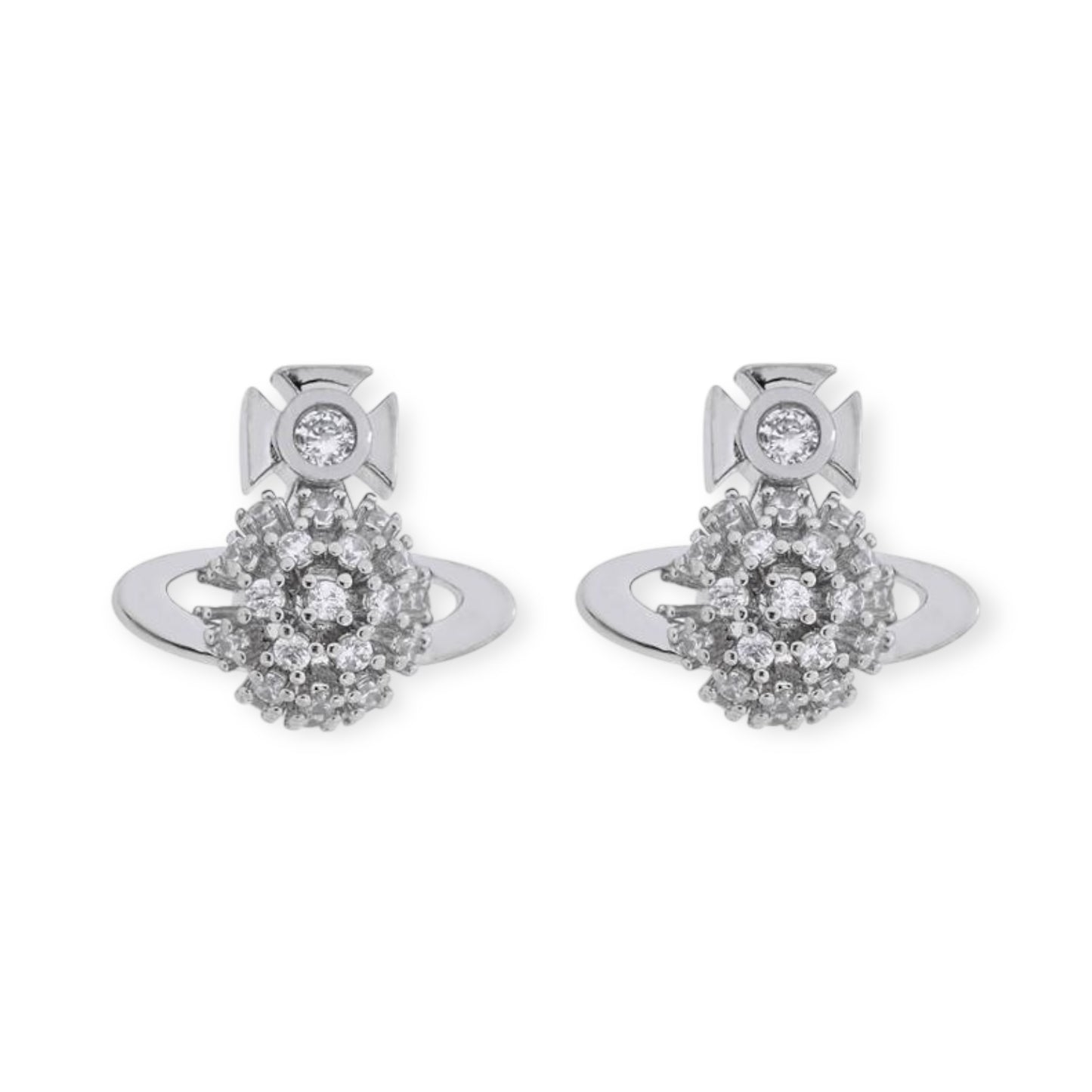 Multi Gem Crystal Design Abstract Orb Pendant Gold & Silver Stud Earrings (2 Colors)