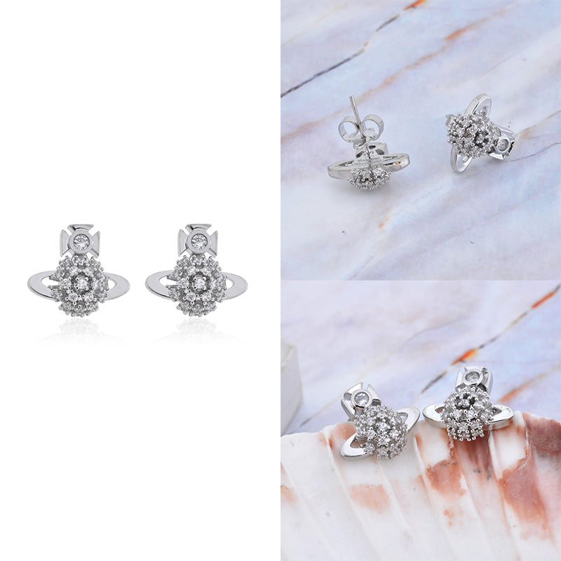 Multi Gem Crystal Design Abstract Orb Pendant Gold & Silver Stud Earrings (2 Colors)