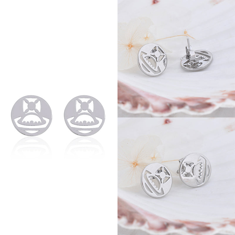 Gold Silver Chain Cutout Orb Design Pendant Stud Earrings (2 Colors)