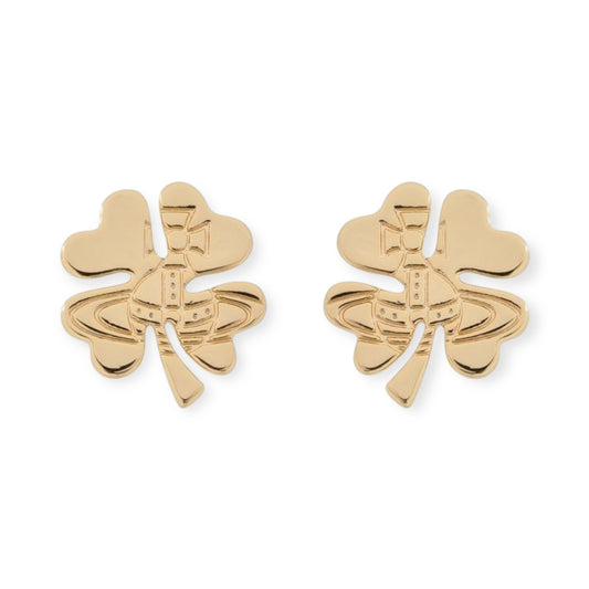 Lucky Clover Staple Engraved Orb Pendant Gold & Silver Stud Earrings (2 Colors)