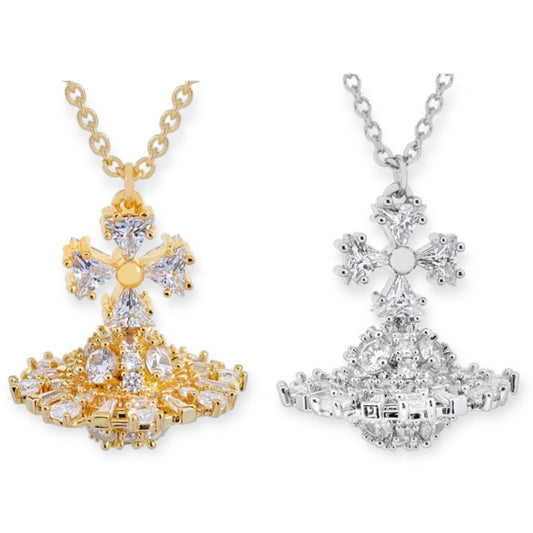 Multi Gem Crystal Design 3D Abstract Orb Pendant Necklace Gold & Silver (2 Colors)