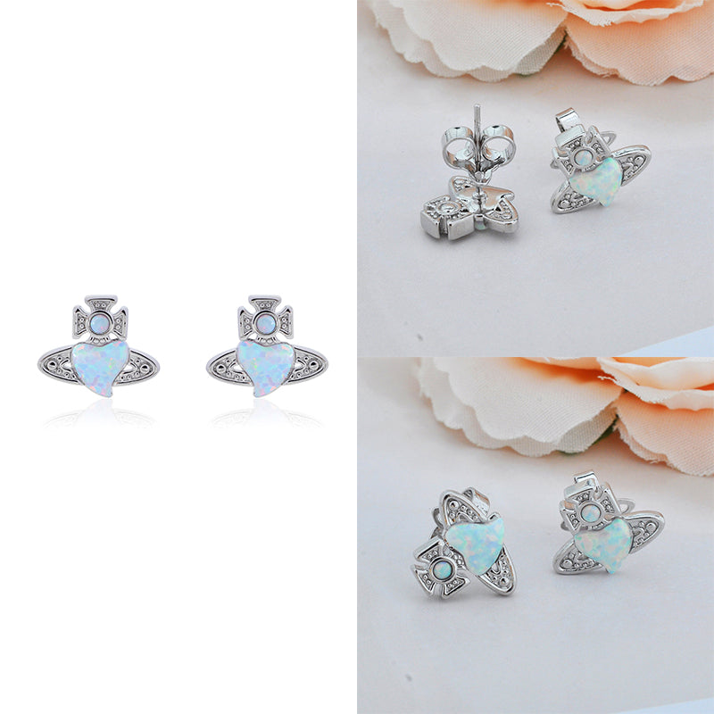 Mini Heart Orb Iridescent Design Pendant Stud Earrings (3 Colors)