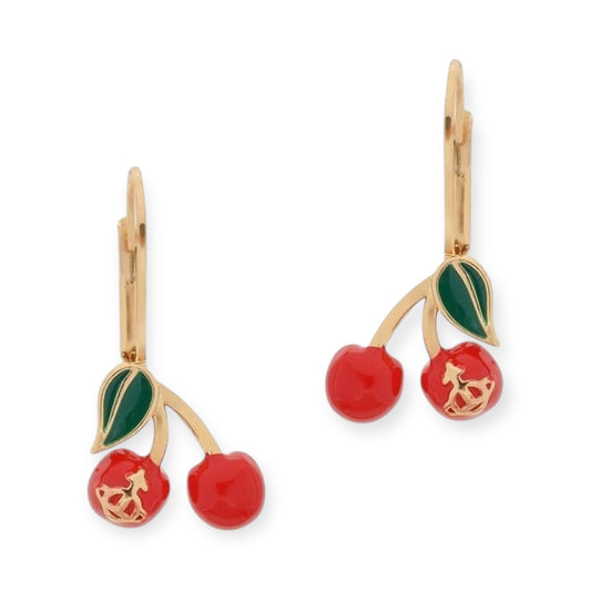 Cherry Fruit Engraved Orb Pendant Gold & Silver Earrings (2 Colors)