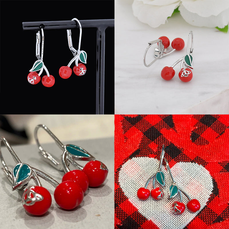 Cherry Fruit Engraved Orb Pendant Gold & Silver Earrings (2 Colors)