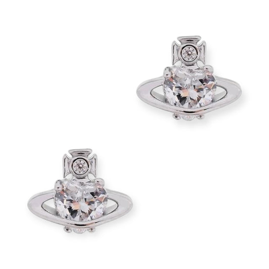 Mini Heart Gemstone Orb Pendant Purple & Silver Stud Earrings (2 Colors)