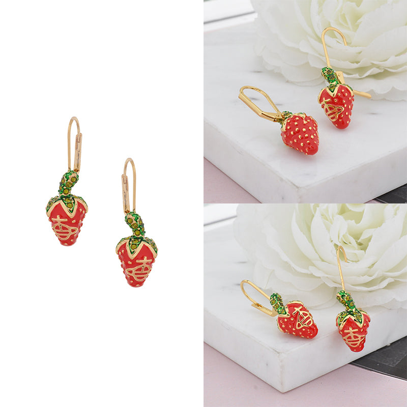 Strawberry Orb Engraved Earrings (2 Styles)