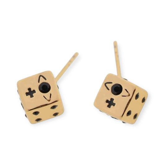 Dice Design Engraved Orb Pendant Earrings (4 Colors)