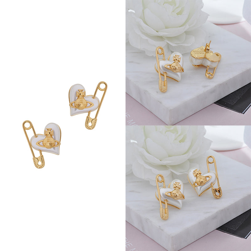 Heart Safety Pin Paperclip Earrings (3 Colors)