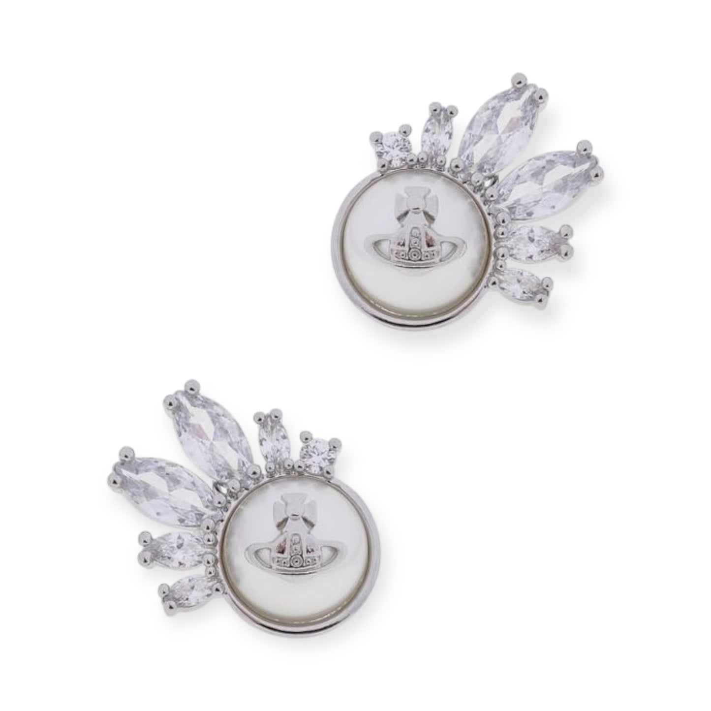 2D Pearl Orb Pendant Hanging Crystal Shards Design Stud Earrings (3 Colors)