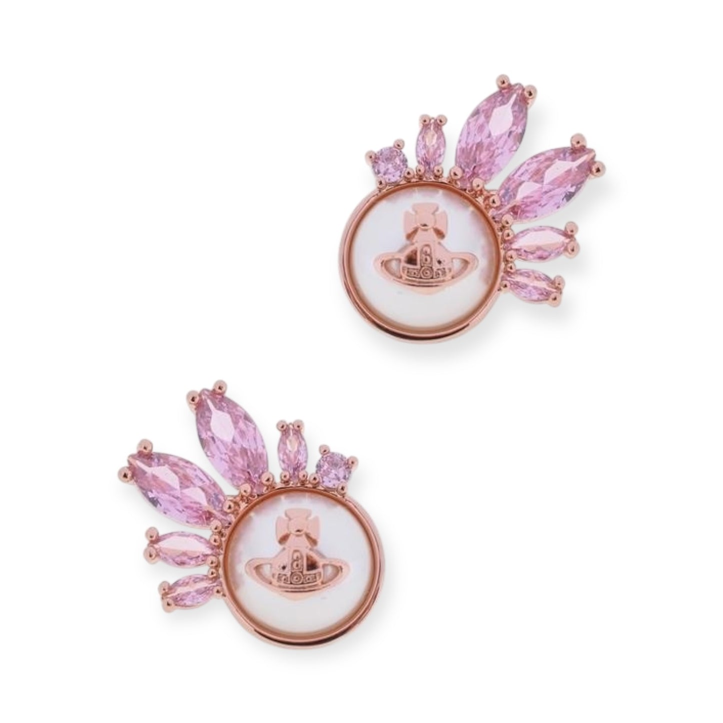 2D Pearl Orb Pendant Hanging Crystal Shards Design Stud Earrings (3 Colors)