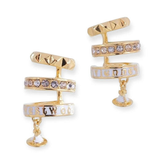 Triple Layer Mini Hanging Orb Abstract Design Gold & Silver Cuffed Earrings (2 Colors)