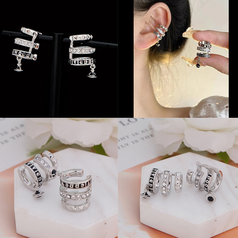 Triple Layer Mini Hanging Orb Abstract Design Gold & Silver Cuffed Earrings (2 Colors)