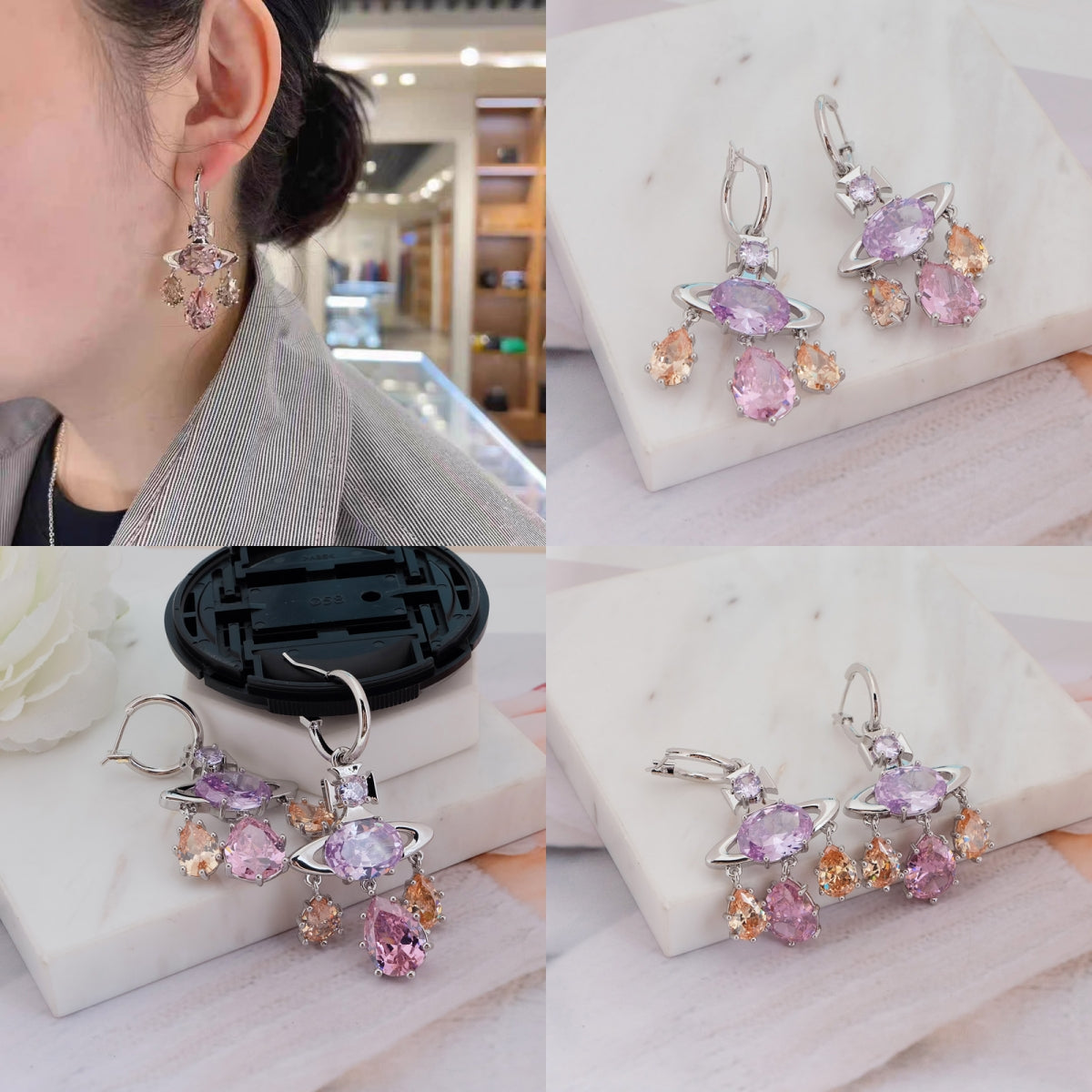 Multi Tear Drop Gem Colorful Orb Earrings (2 Colors)