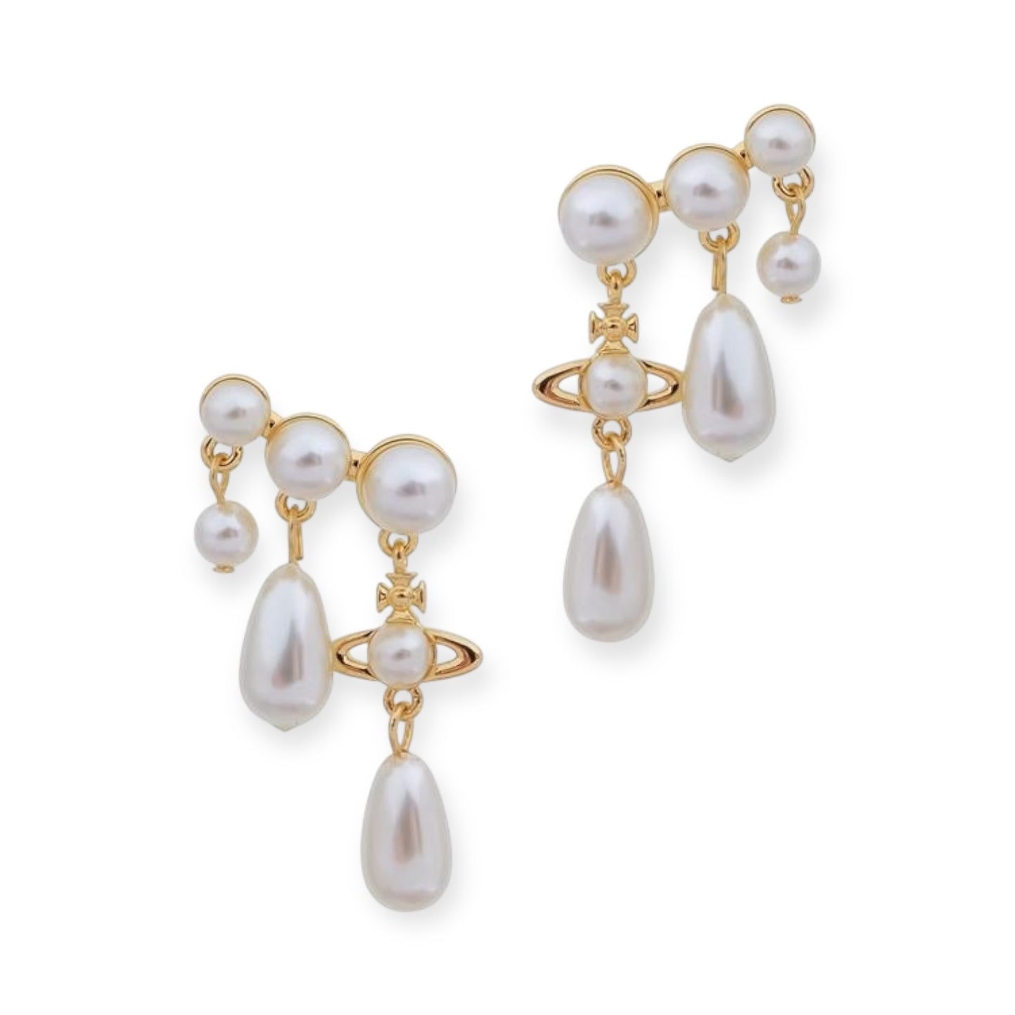 Mini Pearl Orb Hanging Tear Drop Pendant Gold & Silver Stud Earrings (2 Colors)