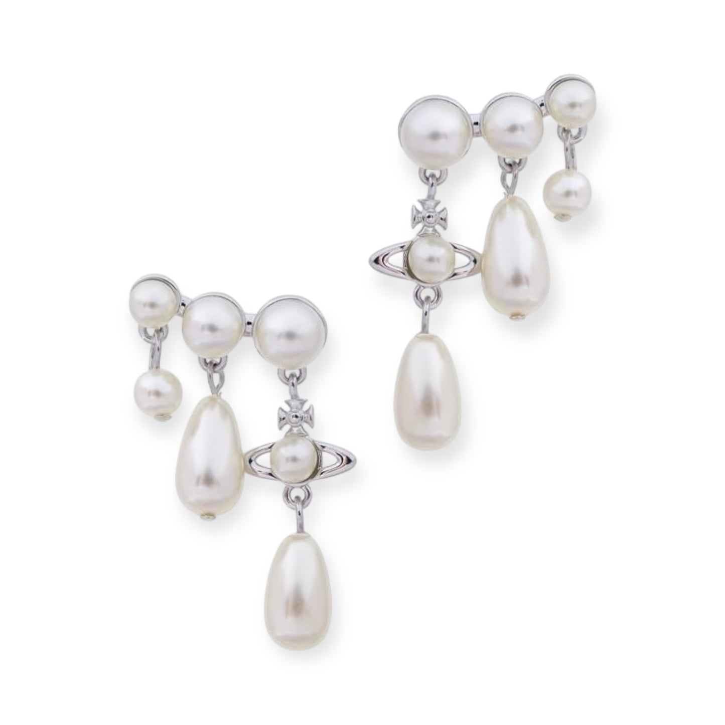 Mini Pearl Orb Hanging Tear Drop Pendant Gold & Silver Stud Earrings (2 Colors)