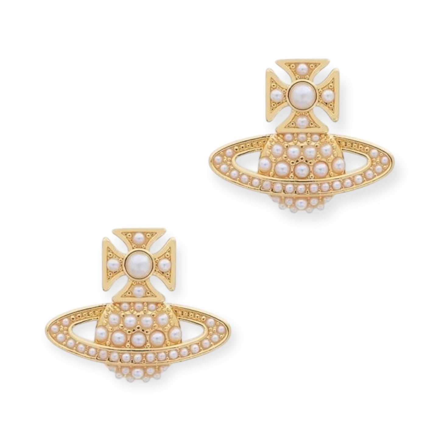 Pearl Studded Orb Pendant Stud Earrings (3 Colors)