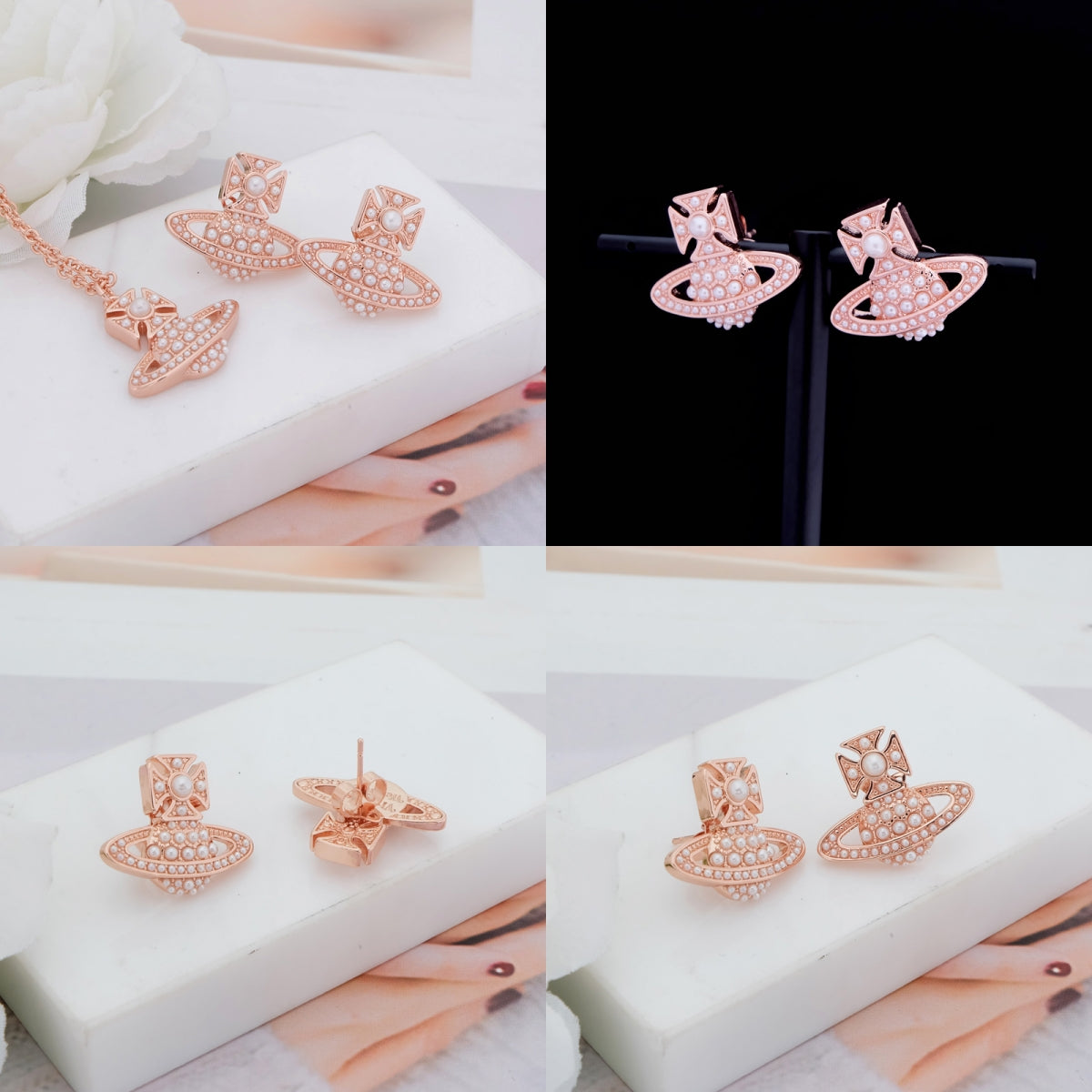 Pearl Studded Orb Pendant Stud Earrings (3 Colors)