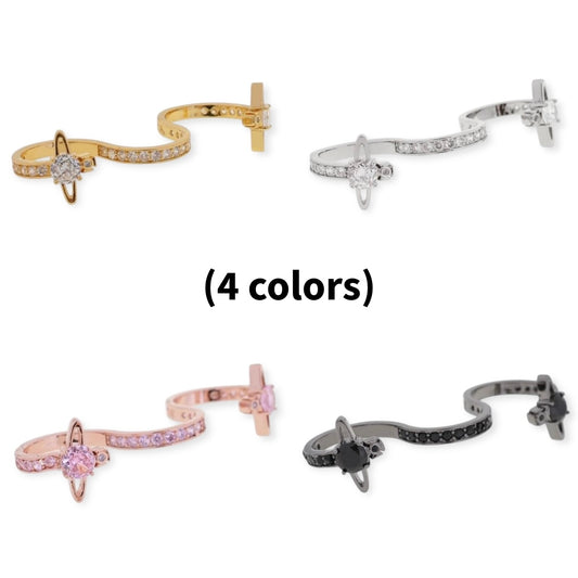 S Shape Three Finger Orb Design Gem Studded Ring (4 colors)