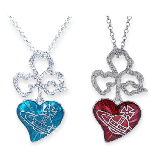 Heart Shaped Floral Pendant Necklace Blue & Red (2 Colors)