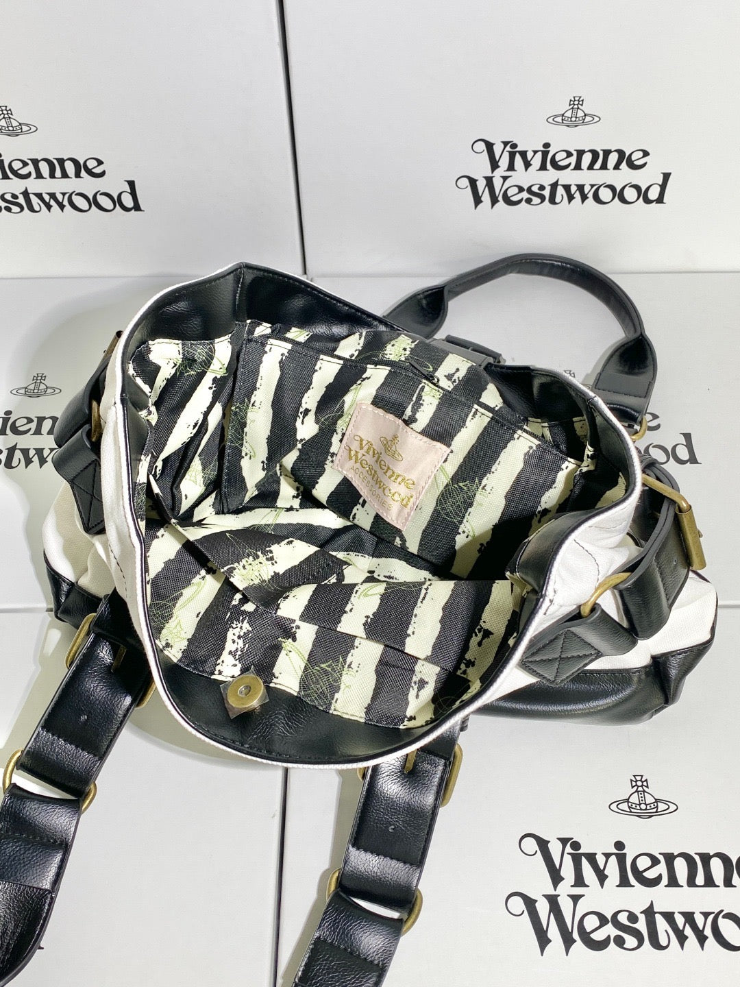 Cream and Black Orb Engraved Design Messenger Tote Hand Bag