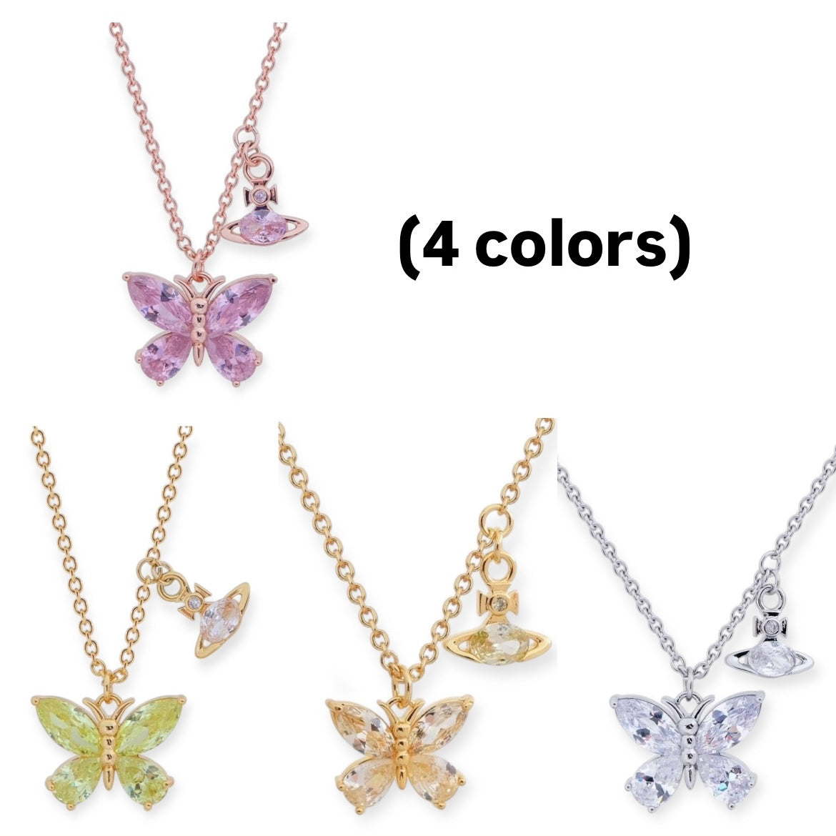 Butterfly Gemstone Orb Pendant Necklace (4 Colors)