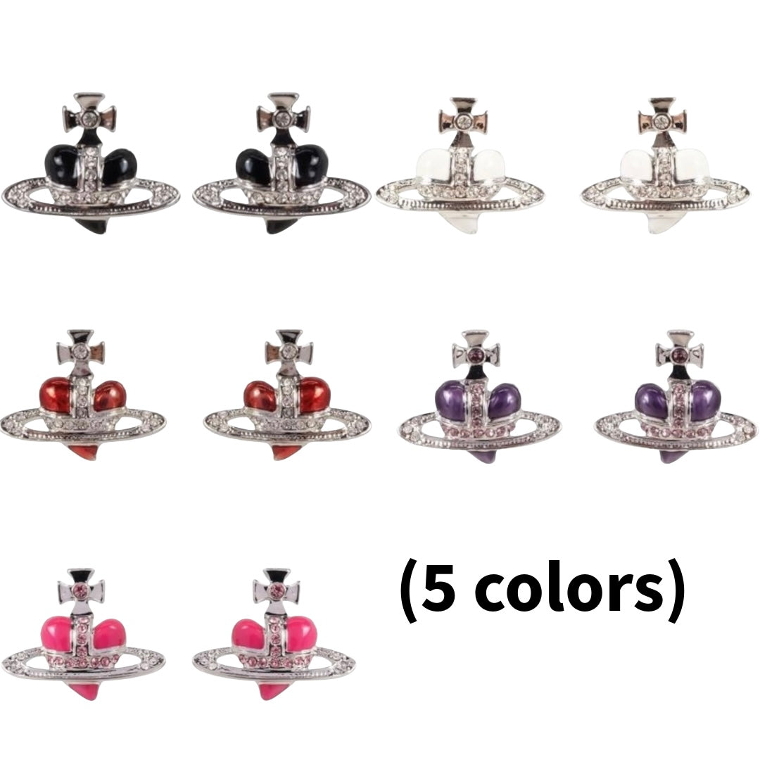 Mini Heart Orb Design Silver Earrings (5 Colors)