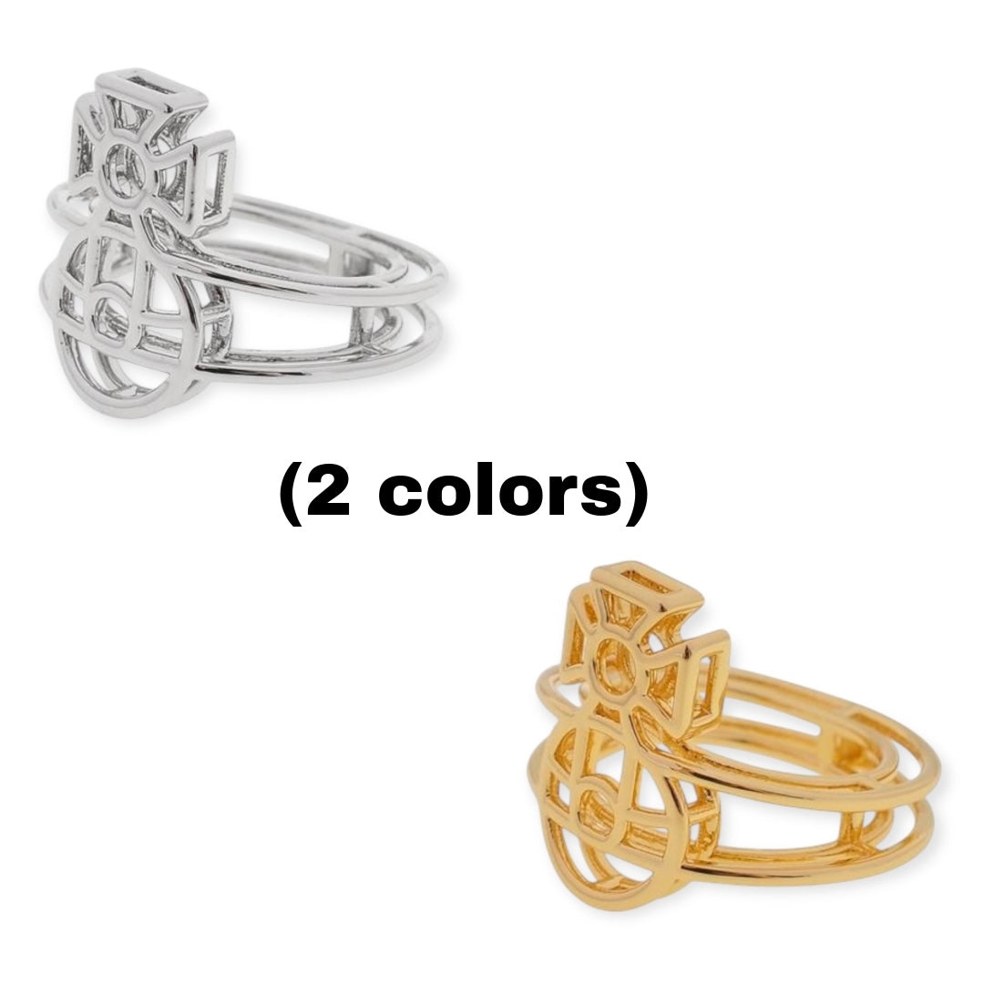 Double Layer Hollow Outline Design Gold & Silver Ring (2 Colors)