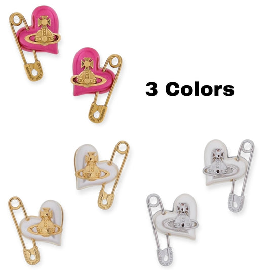 Heart Safety Pin Paperclip Earrings (3 Colors)