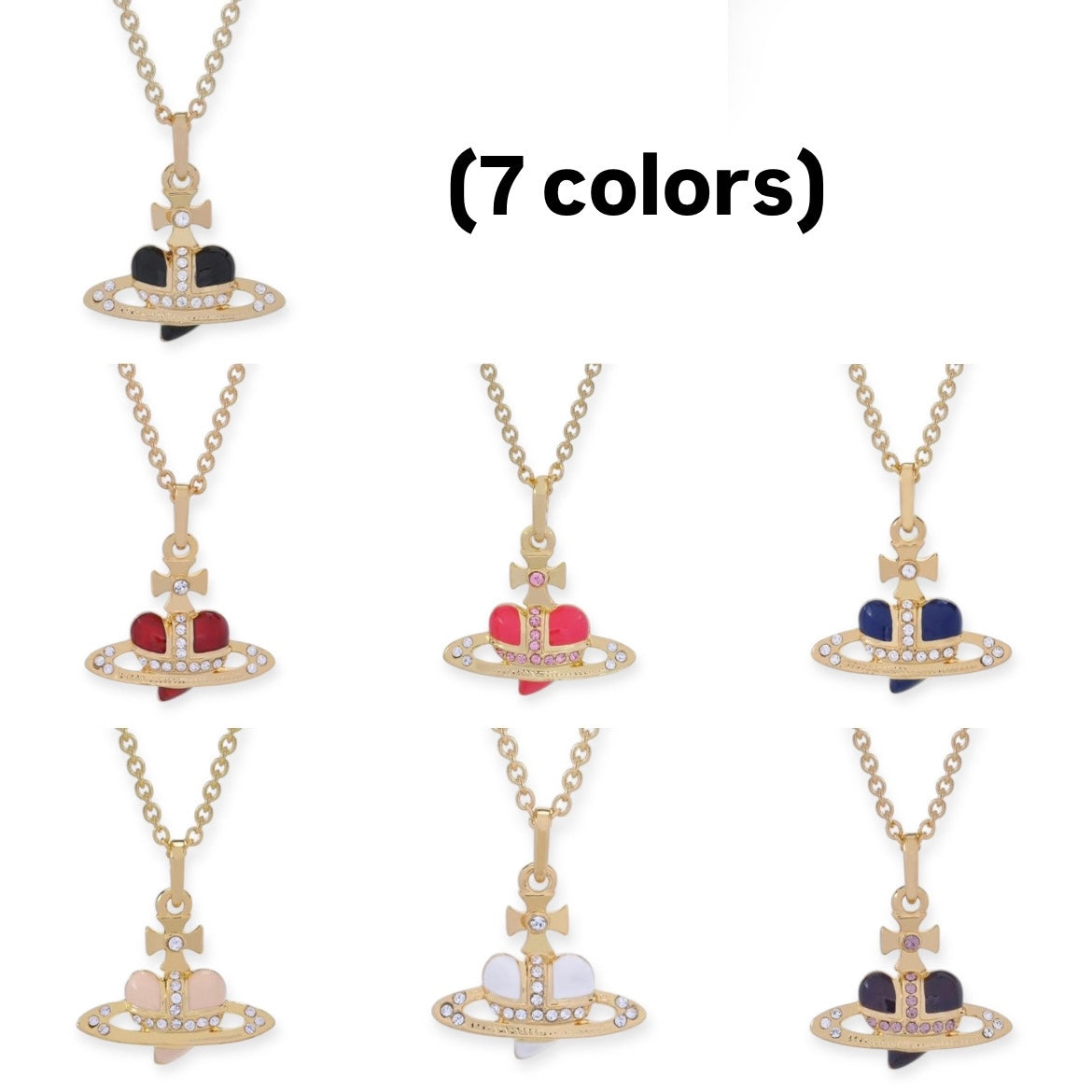 Mini Heart Shape Shaped Orb Design Gold Chain Necklace (7 Colors)