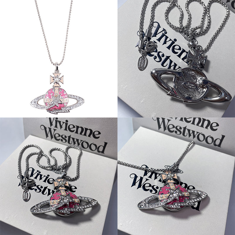 Multicolor Pearl Studded Orb Shooting Star Saturn Necklace (3 colors)